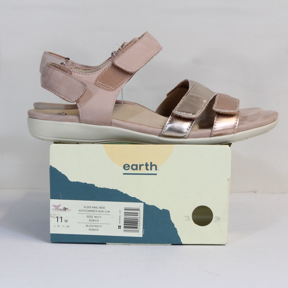 Earth Women's Surreal Tan & Gold Metallic Leather Adjustable Sandals NWT